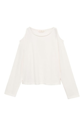 T-shirt manches longues ouvertures - Blanc cassé