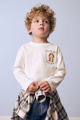 T-shirt manches longues imprimé - Blanc cassé