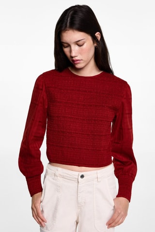Blouse coton détails froncés - Rouge