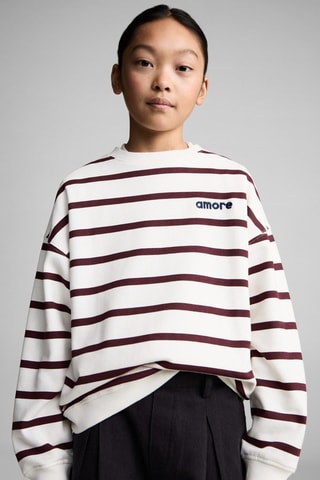 Sweat-shirt brodé rayures - Blanc cassé