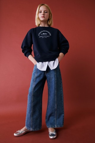 Sweat-shirt bas chemisier rayures - Bleu marine