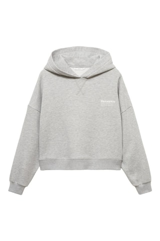 Sweat-shirt imprimé capuche - Gris chiné