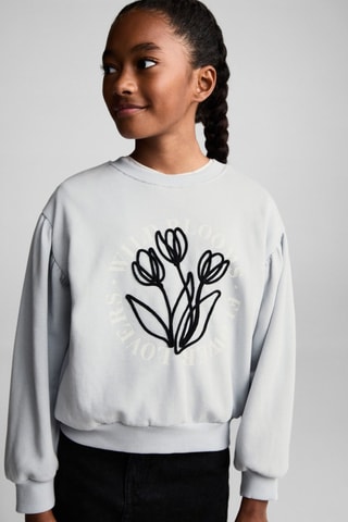 Sweat-shirt coton détails brodés - Bleu clair
