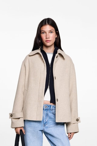 Manteau court drap de laine - Marron