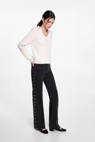 Pull-over maille col en V - Ecru