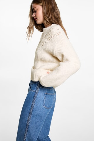 Pull-over maille fleurs - Ecru