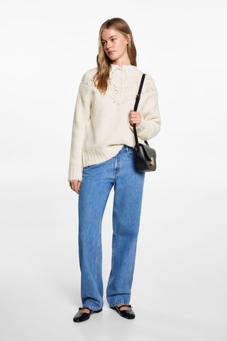 Pull-over maille fleurs - Ecru