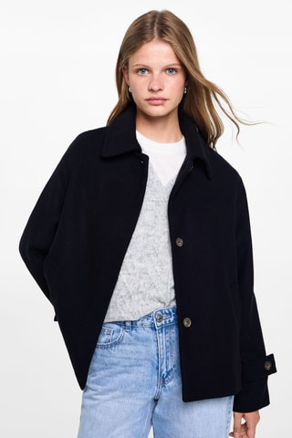 Manteau court drap de laine - Bleu marine