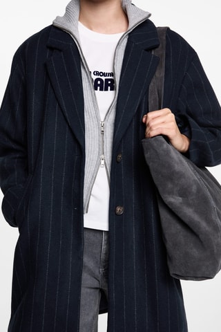Manteau laine rayures - Bleu marine