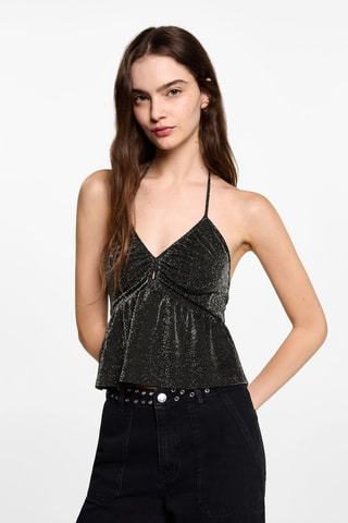 Top emmanchures américaines maille Lurex - Noir