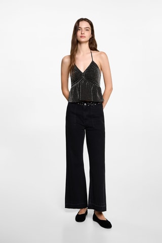 Top emmanchures américaines maille Lurex - Noir