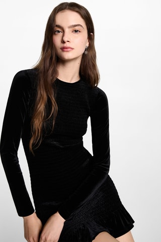 Robe velours froncée - Noir