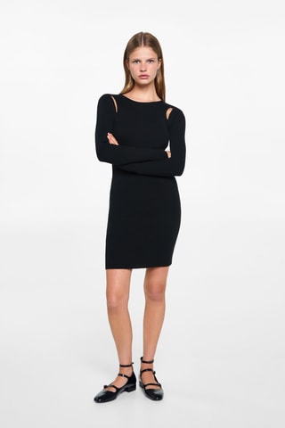 Robe maille côtelée ouvertures - Noir