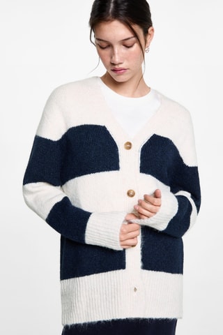 Cardigan maille rayures - Bleu marine
