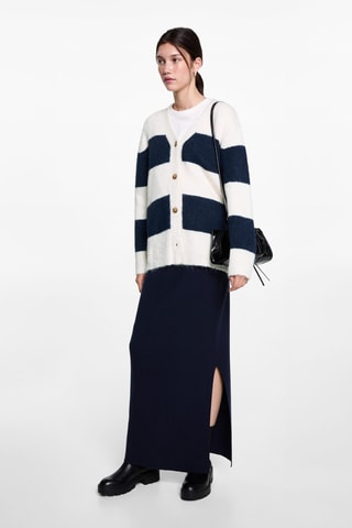 Cardigan maille rayures - Bleu marine