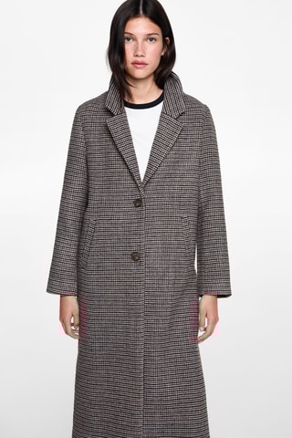Manteau laine pied-de-poule - Gris