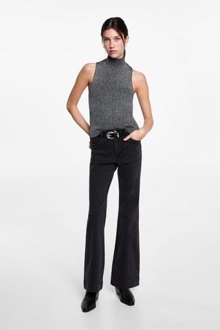 Top à col roulé en lurex - Noir