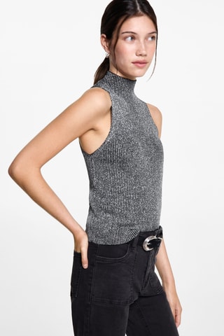 Top à col roulé en lurex - Noir