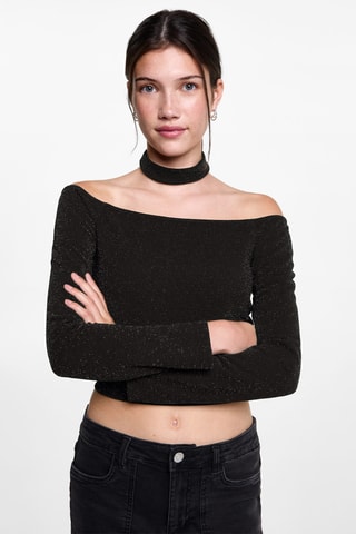 Top Lurex ras-de-cou - Noir