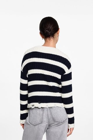 Pull-over en maille à rayures - Bleu marine