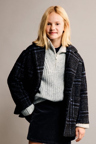 Manteau à carreaux en laine - Bleu
