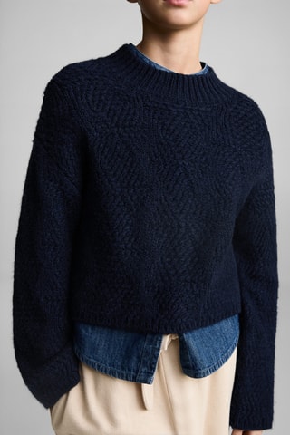 Pull-over maille col montant - Bleu marine