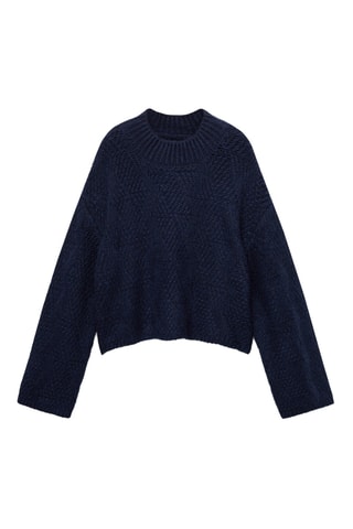 Pull-over maille col montant - Bleu marine