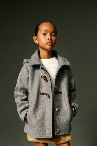 Manteau brandebourgs drap de laine - Gris