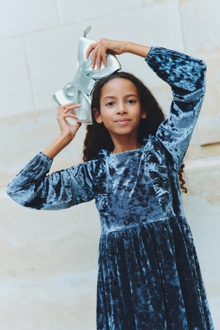 Robe velours volantée - Bleu