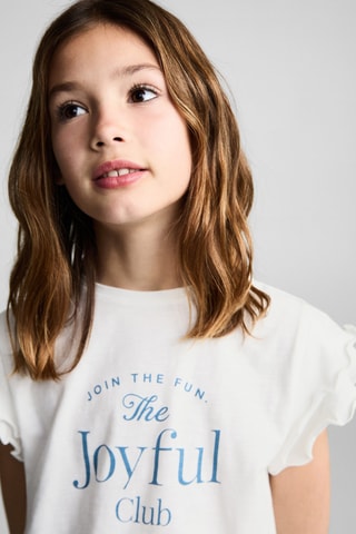 T-shirt imprimé à volants - Blanc cassé