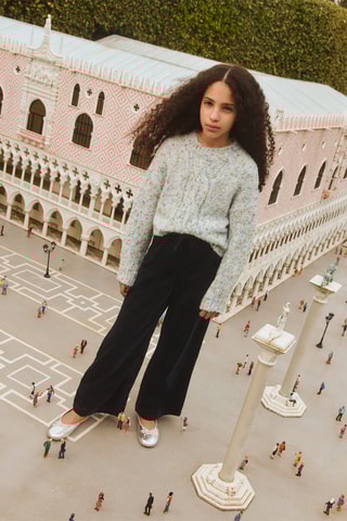 Pantalon velours côtelé taille élastique - Bleu marine