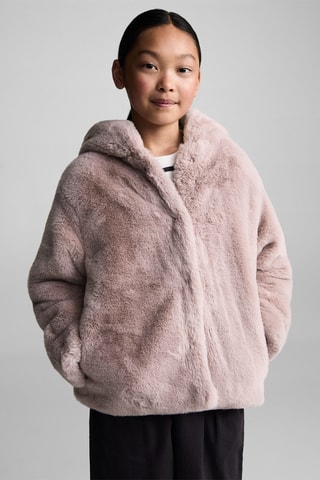 Manteau capuche fourrure synthétique - Rose