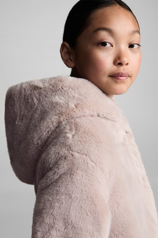 Manteau capuche fourrure synthétique - Rose