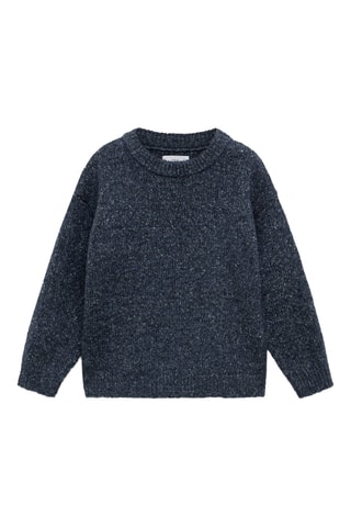 Pull-over maille coton lin col rond - Bleu marine