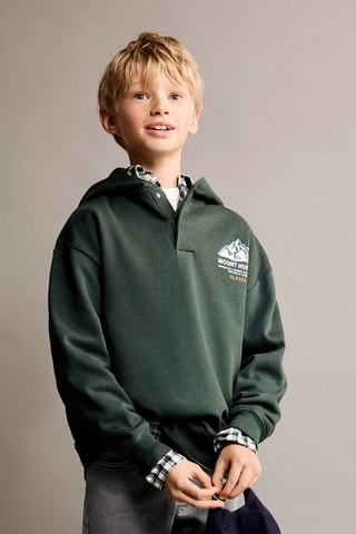 Sweat-shirt col polo - Vert foncé