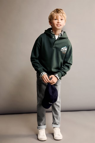 Sweat-shirt col polo - Vert foncé