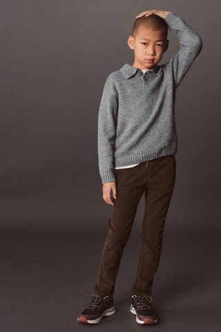 Pantalon velours côtelé taille élastique - Marron