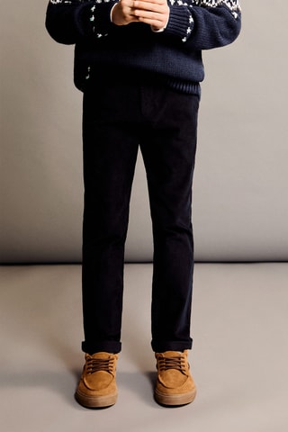 Pantalon droit velours côtelé - Bleu marine