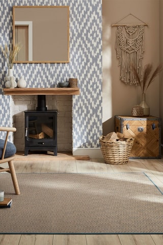 Tapete de corredor Jute Diamond Natural e azul