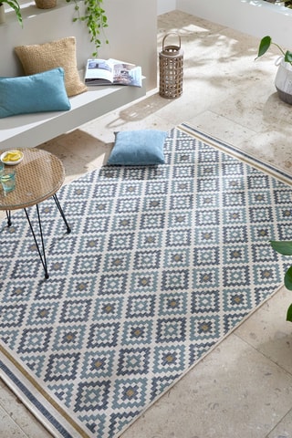 Tapete Zia Trellis Outdoor - Azul e amarelo