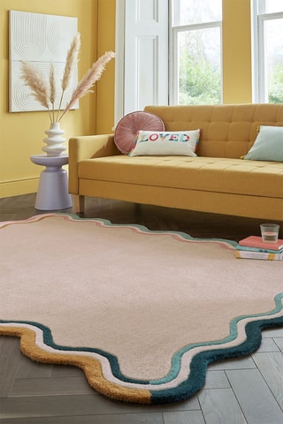 Tapete em lã  Leo Scallop Border - Creme e azul