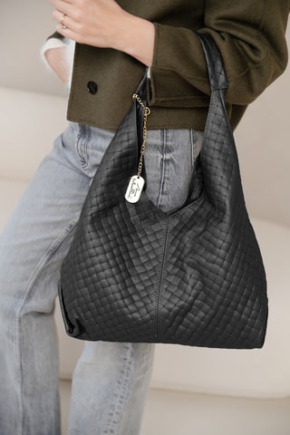 Leren Shopper en Schoudertas Nicolina - Zwart