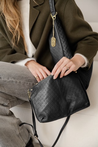 Leren Shopper en Schoudertas Nicolina - Zwart
