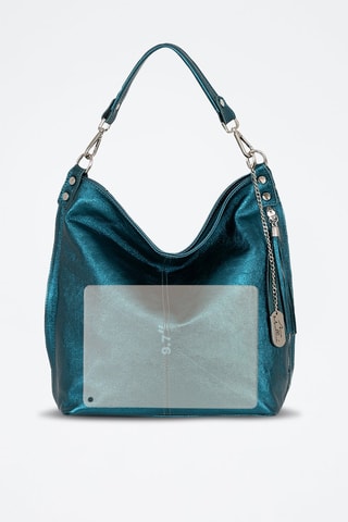 Metallic Leren Handtas Aiace  - Blauw