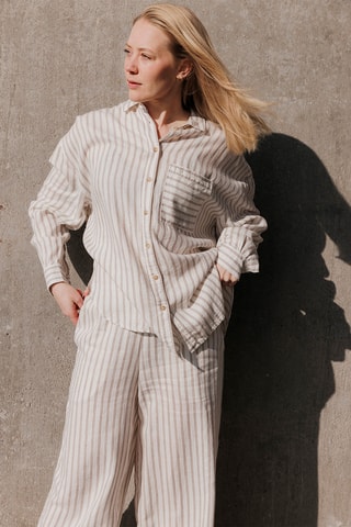 Linnen Relaxed Blouse - Wit en Grijs