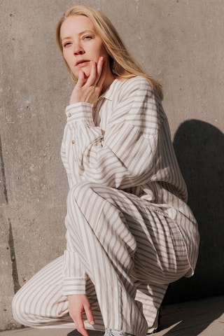 Linnen Relaxed Blouse - Wit en Grijs