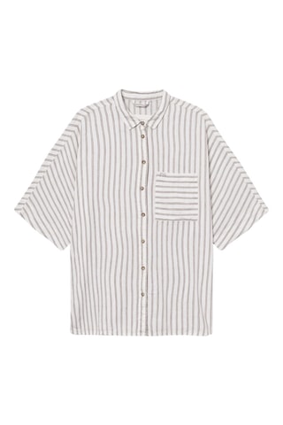 Linnen Relaxed Blouse - Wit en Grijs