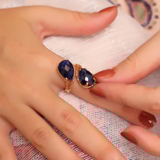 Ring - messing doublé goud en saffier