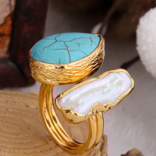 Ring Turkoois - Messing Doublé Goud