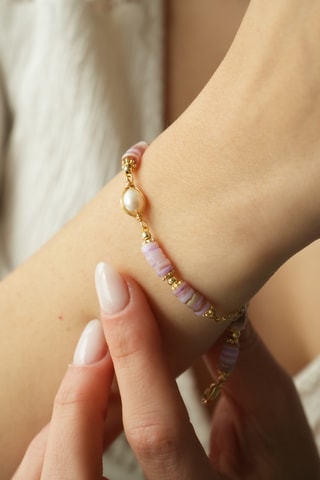 Armband - Doublé Geelgoud, Cultivéparels en Amethisten